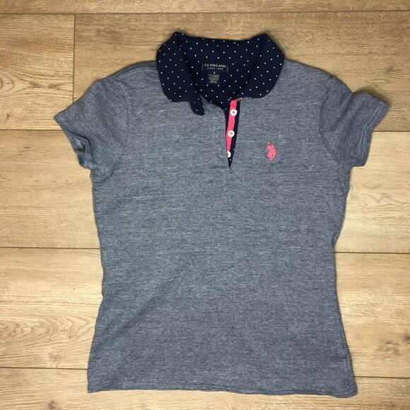 Ralph Lauren Girls Short Sleeve Blue Polo Shirt Small EUC Blue White Pink Preppy - Picture 1 of 6